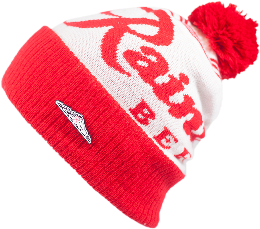 Red White Pom Pom Beanie PNG image