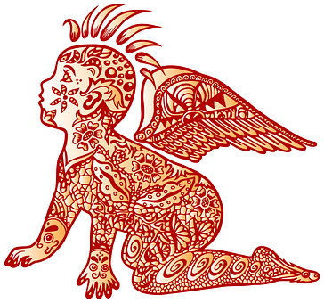 Red Winged Baby Creature Illustration PNG image