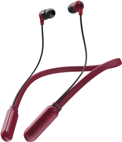 Red Wireless Earbuds Neckband Design PNG image