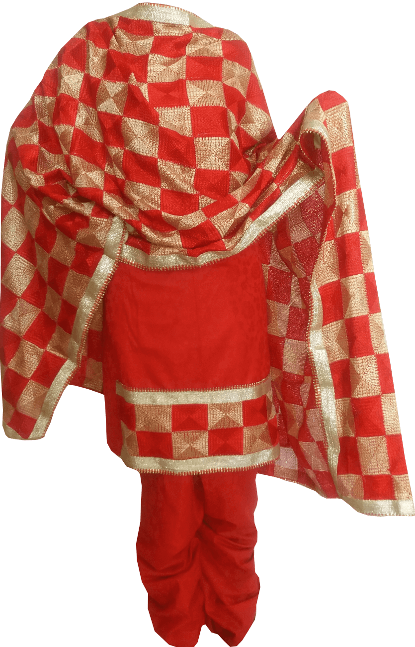 Redand Gold Checkered Salwar Suit PNG image