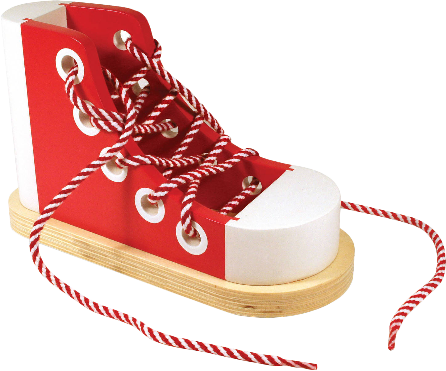 Redand White Laced Wooden Shoe Model PNG image