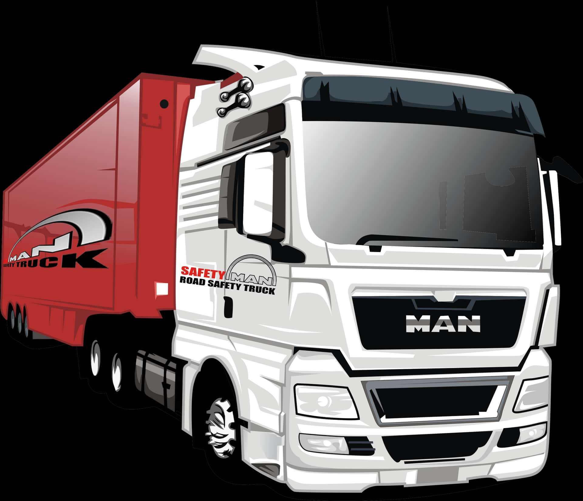 Redand White M A N Safety Truck Illustration PNG image