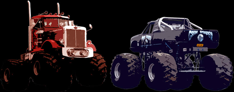 Redand White Monster Truckvs Blue Monster Truck PNG image