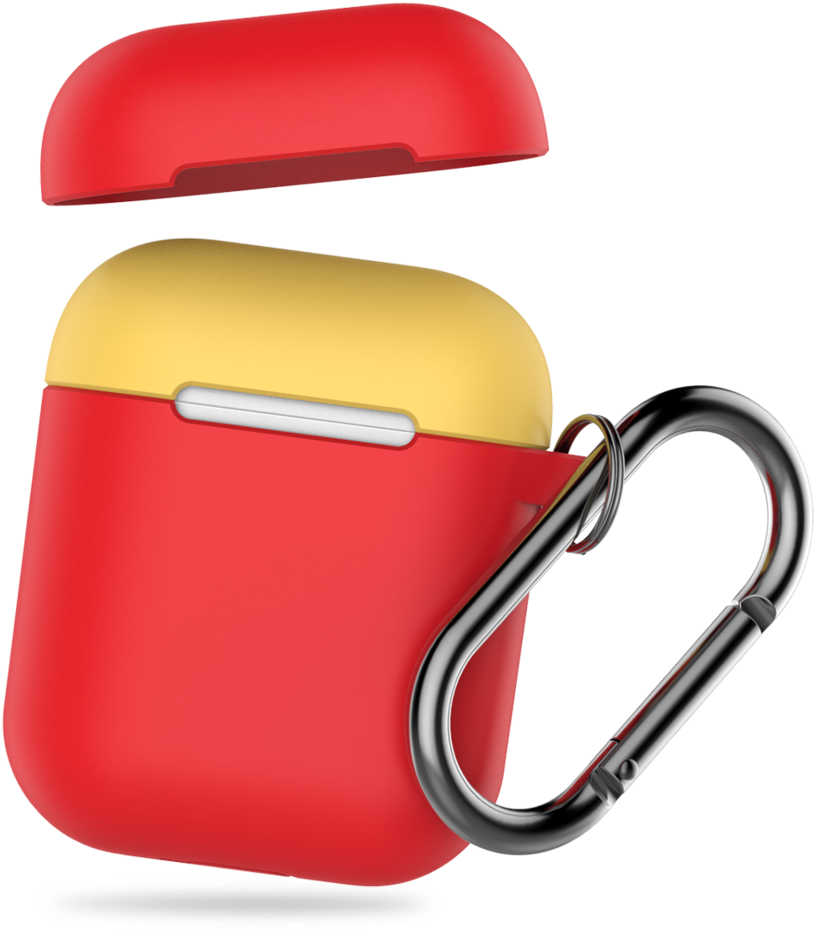 Redand Yellow Air Pods Casewith Carabiner PNG image