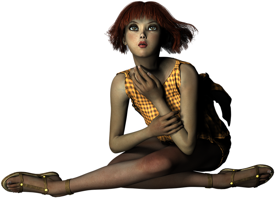 Redhead Animated Character Sitting Pose PNG image