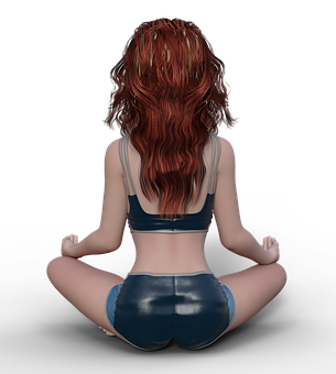 Redhead Girl Meditating In Blue Outfit PNG image