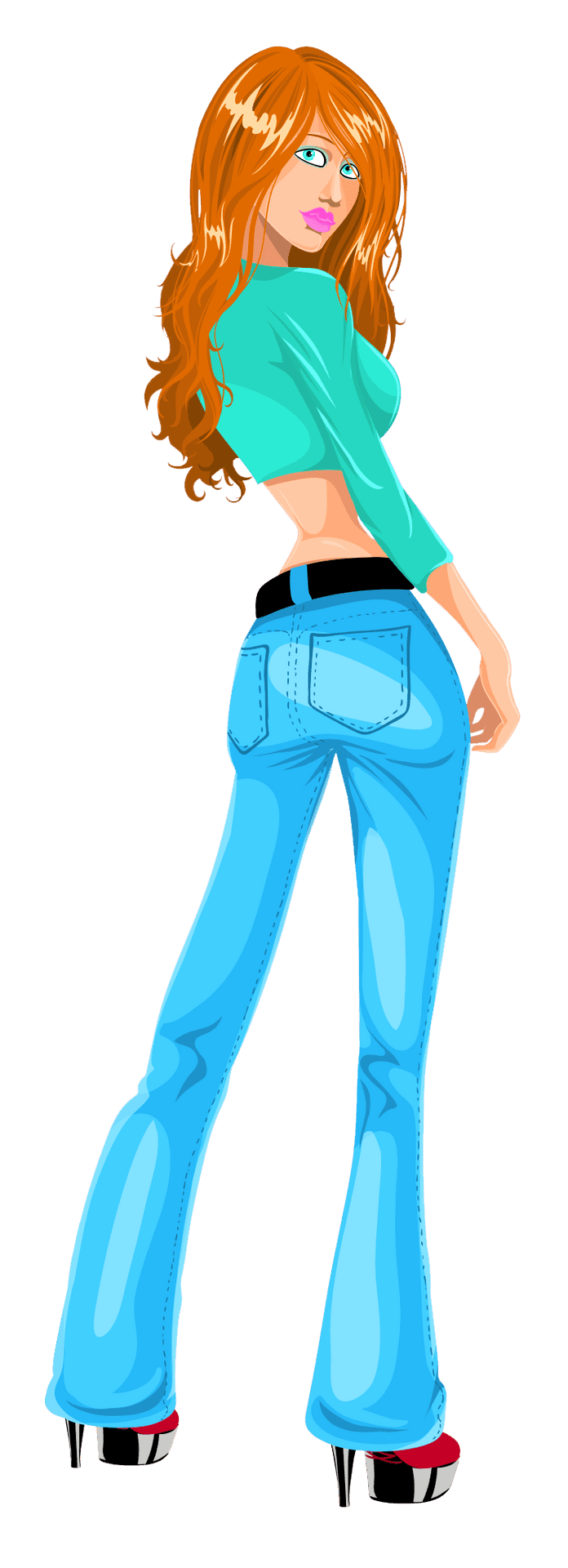 Redhead Girlin Blue Jeans PNG image