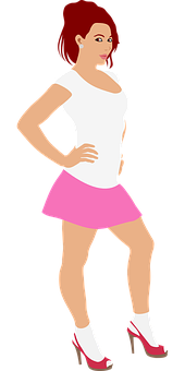 Redhead Girlin Pink Skirt Vector Illustration PNG image