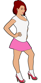 Redhead Girlin White Topand Pink Skirt PNG image
