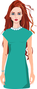 Redhead Womanin Teal Dress PNG image