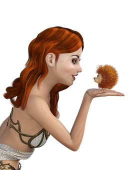 Redhead Womanwith Hedgehog PNG image