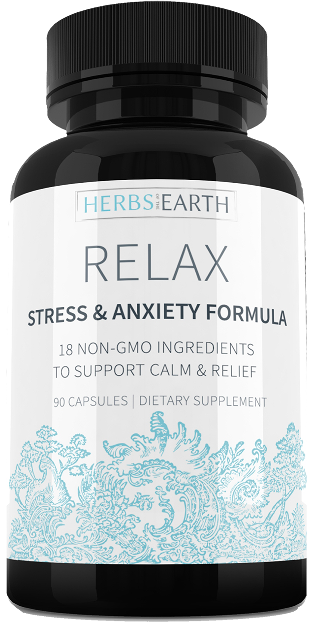 Relax Stressand Anxiety Supplement Bottle PNG image