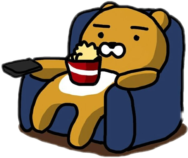Relaxed Cartoon Bear Eating Popcorn PNG image