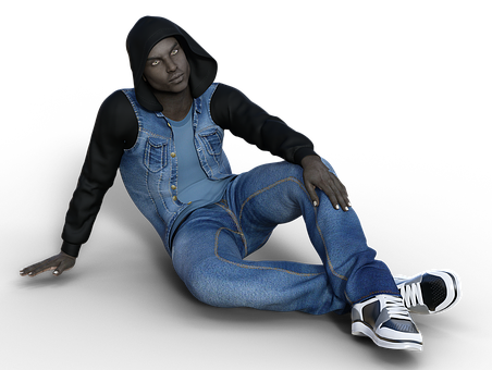 Relaxed Manin Hoodieand Denim Overalls PNG image