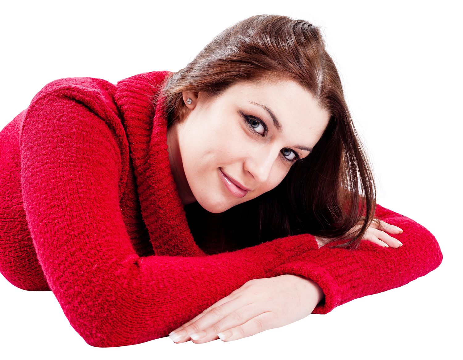 Relaxed Womanin Red Sweater PNG image