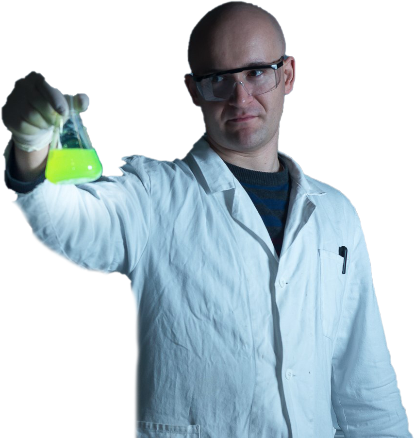 Researcher Analyzing Glowing Substance PNG image