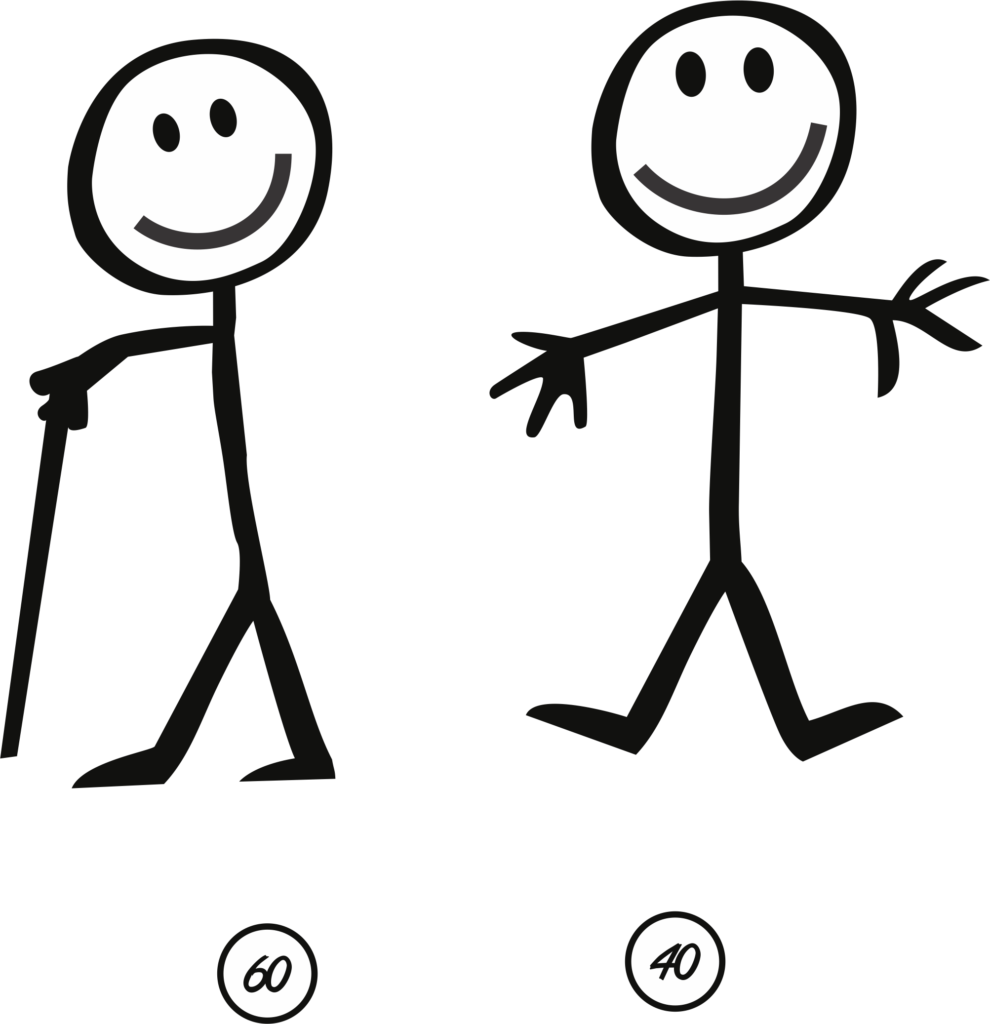 Retirement Age Comparison Stick Figures PNG image