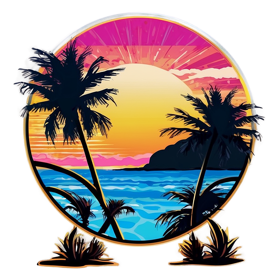 Retro Beach Sunset View Png Pyu18 PNG image