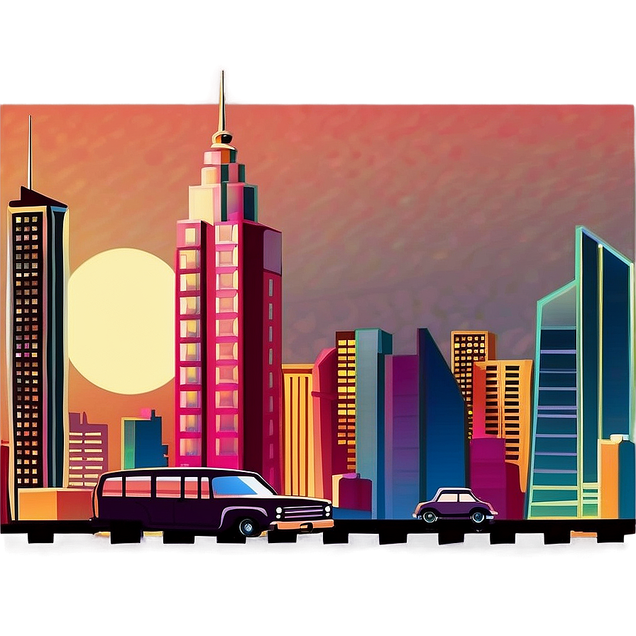 Retro Cityscape At Sunset Png 1 PNG image