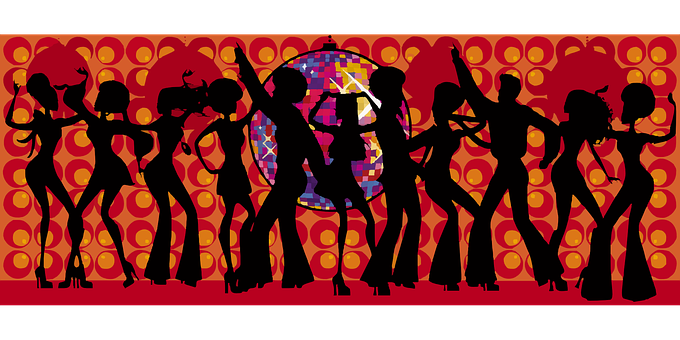 Retro Dance Party Silhouettes PNG image