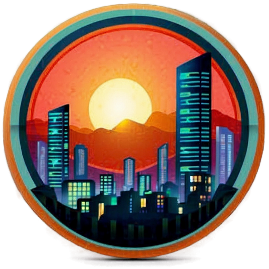 Retro Futuristic Sunset City Png 39 PNG image