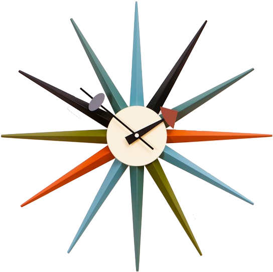 Retro Multicolor Starburst Clock PNG image