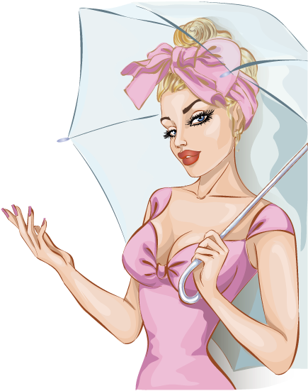 Retro Pinup Girl With Umbrella PNG image