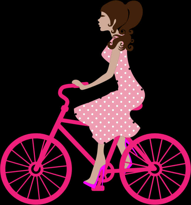 Retro Polka Dot Dress Bike Ride PNG image