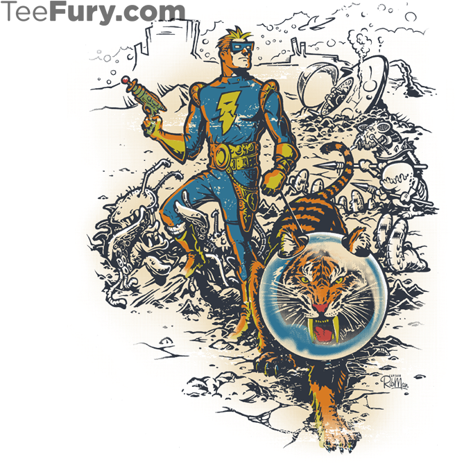 Retro Space Heroand Tiger Adventure PNG image