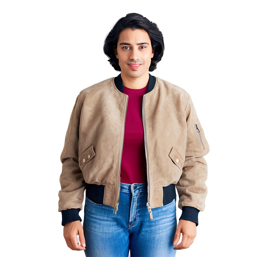 Retro Suede Bomber Jacket Png 06282024 PNG image