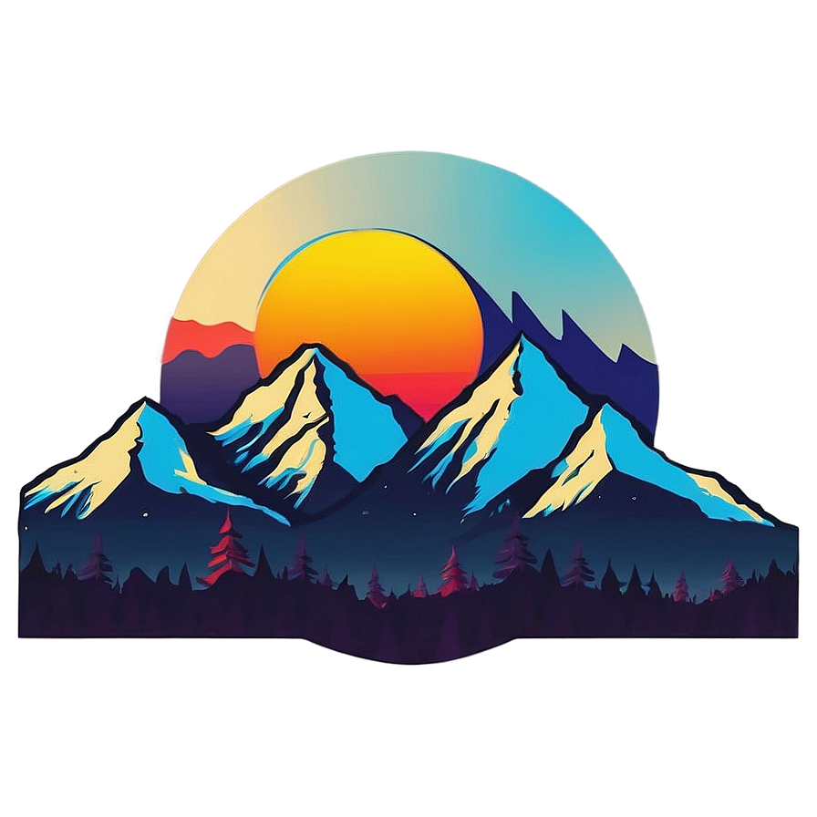 Retro Sunset Mountain Peaks Png Jtu12 PNG image