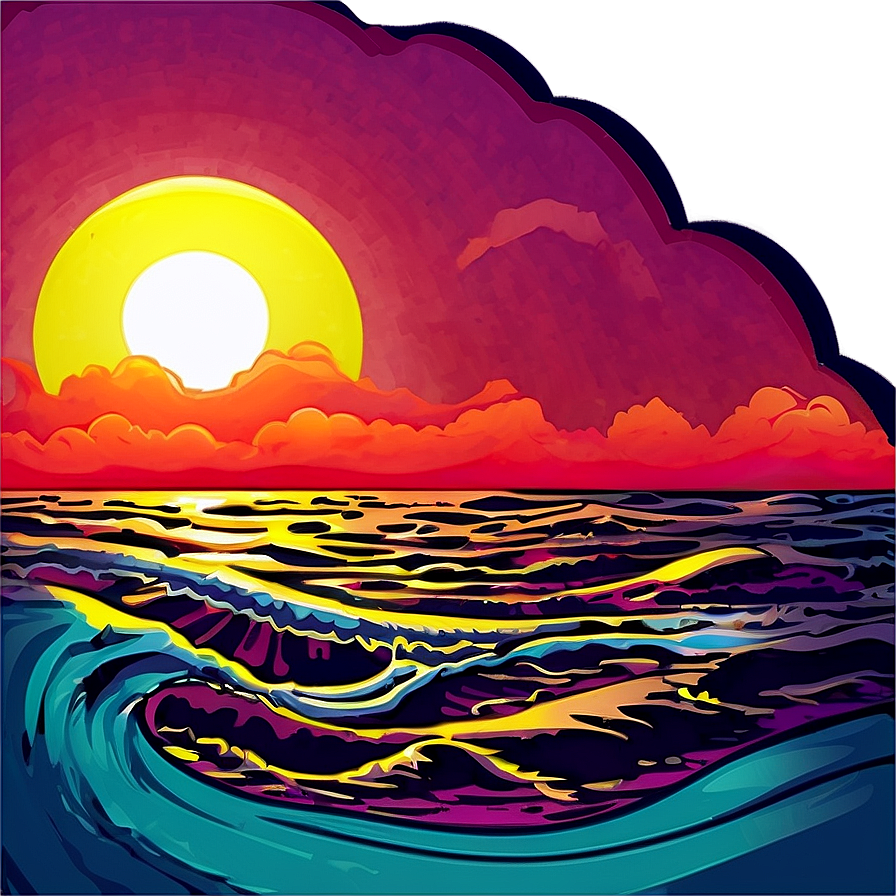 Retro Sunset Ocean Wave Png Evl5 PNG image