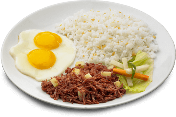 Rice Egg Corned Beef Plate PNG image