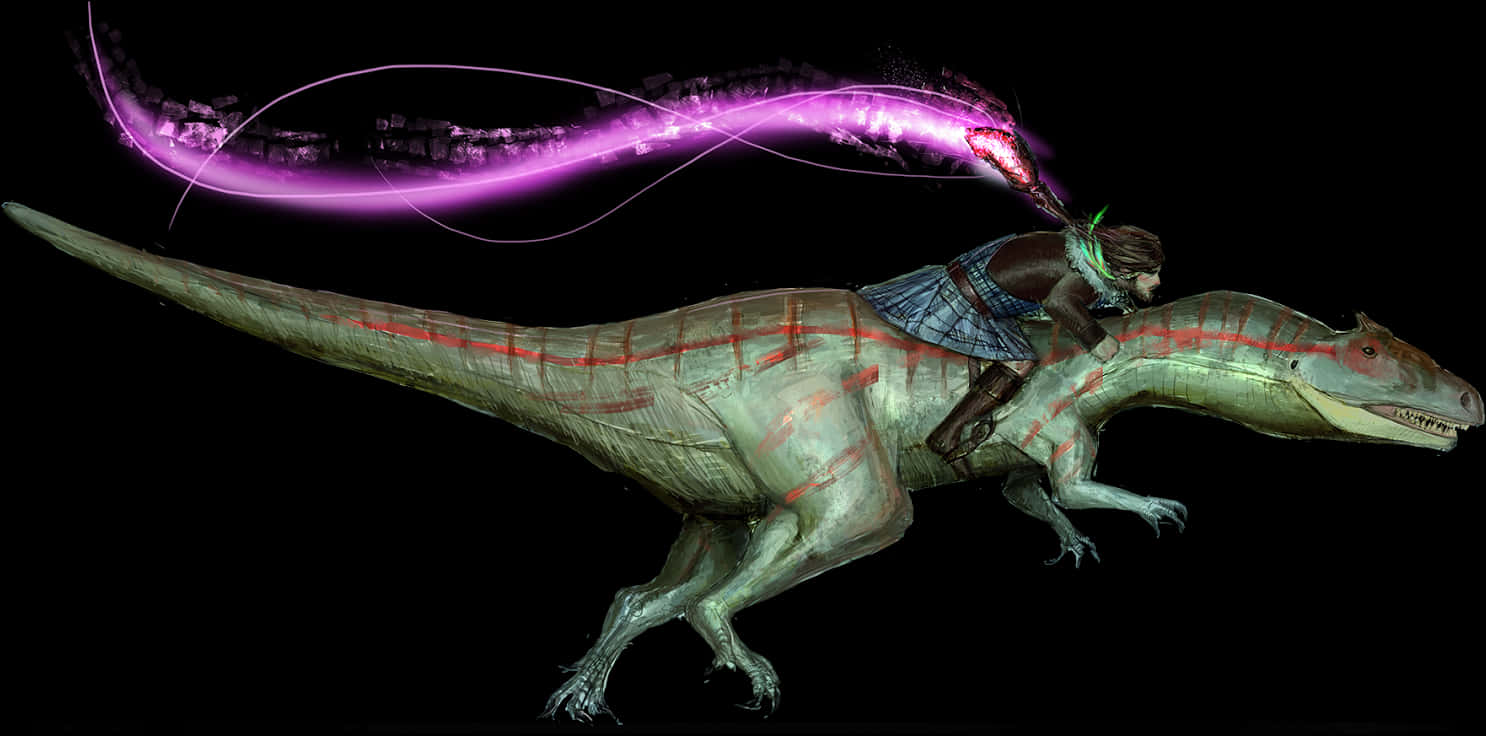 Rider_on_ Illuminated_ Dinosaur PNG image