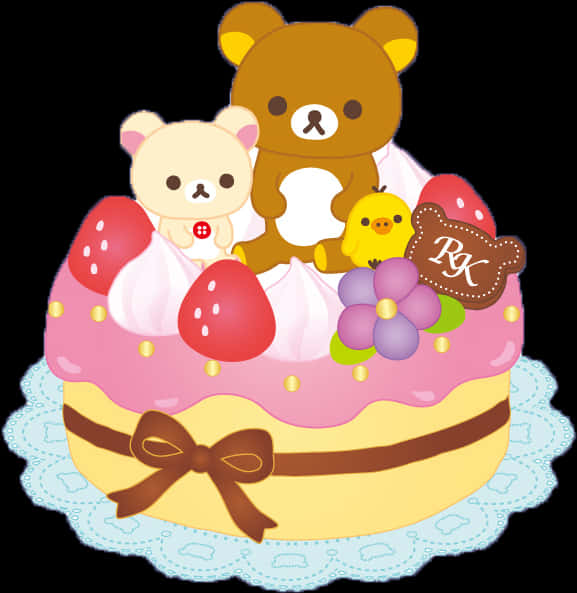 Rilakkumaand Friends Cake Celebration PNG image