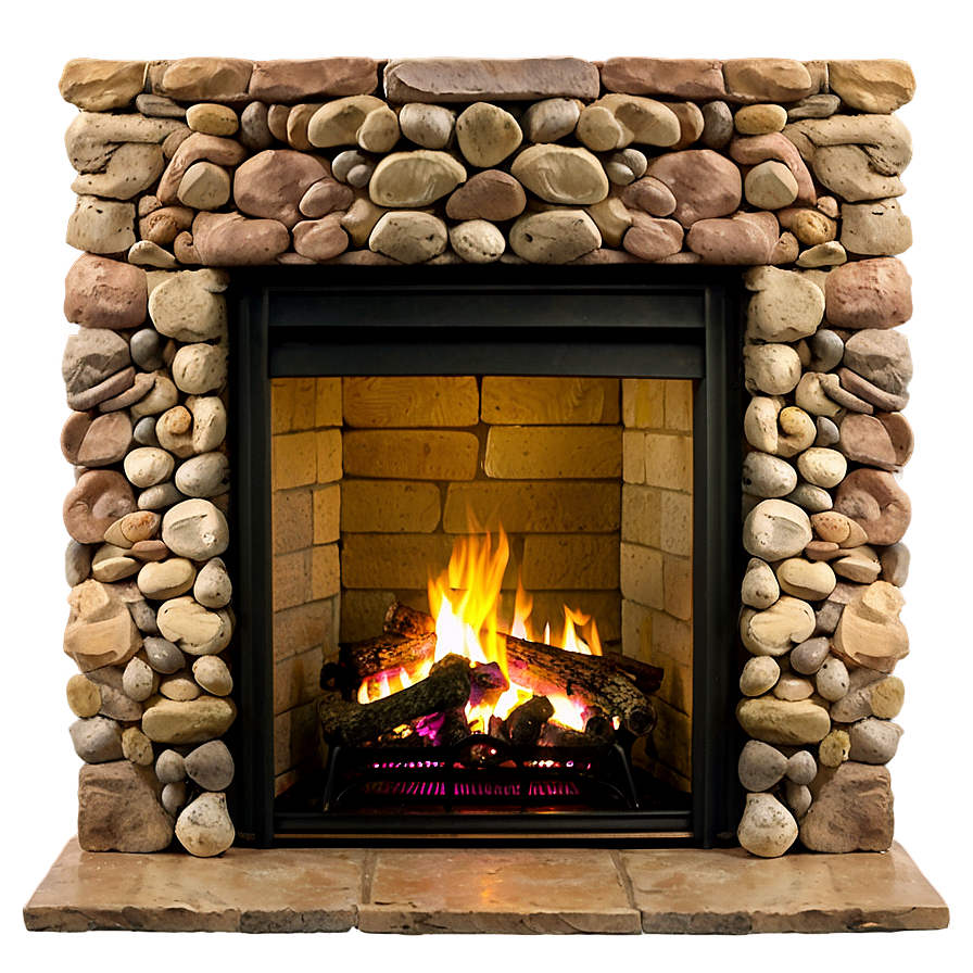 River Rock Fireplace Surround Png Rwq PNG image