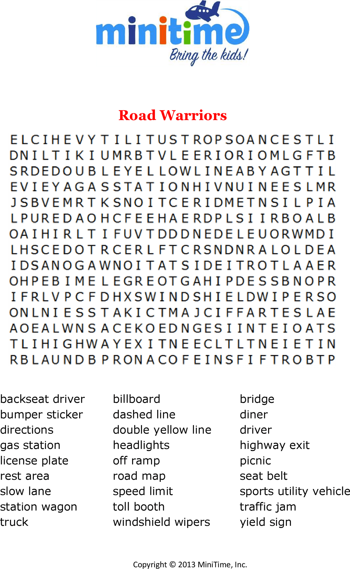 Road Trip Word Search Puzzle PNG image