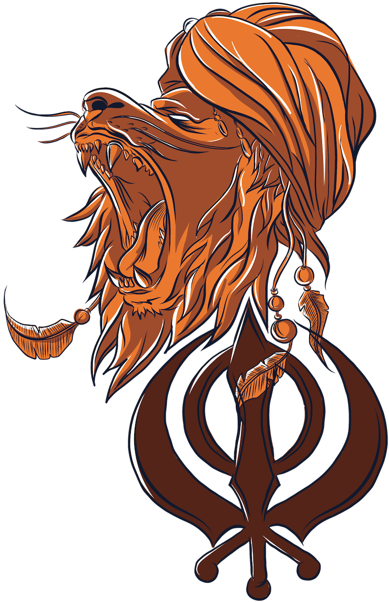 Roaring_ Lion_ Turban_ Khanda_ Symbol PNG image