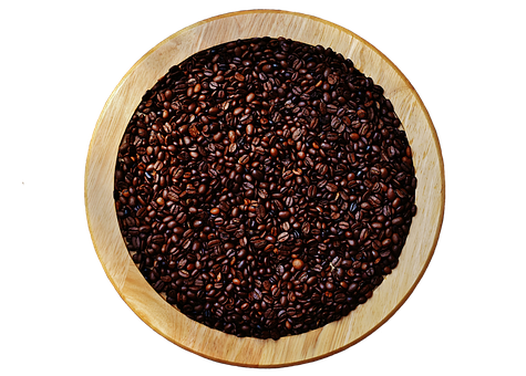 Roasted Coffee Beansin Wooden Bowl PNG image