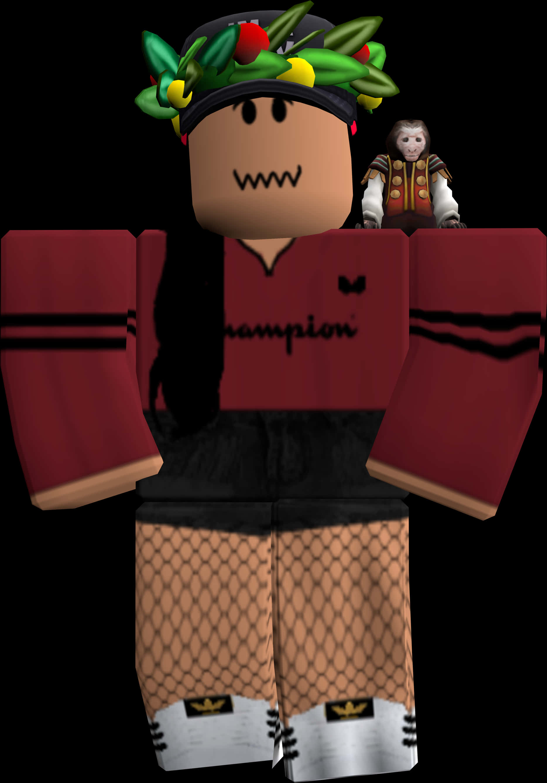 Roblox Characterwith Monkeyand Fruit Hat PNG image