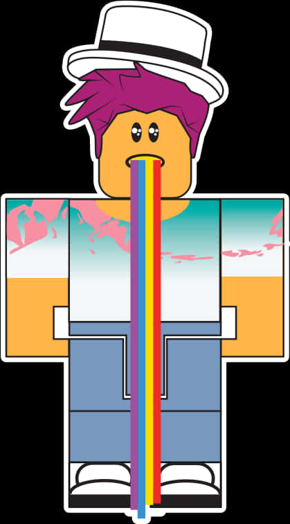 Roblox Characterwith Top Hatand Rainbow Tie PNG image