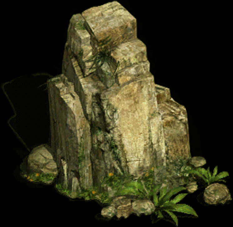 Rock_ Formation_with_ Vegetation PNG image