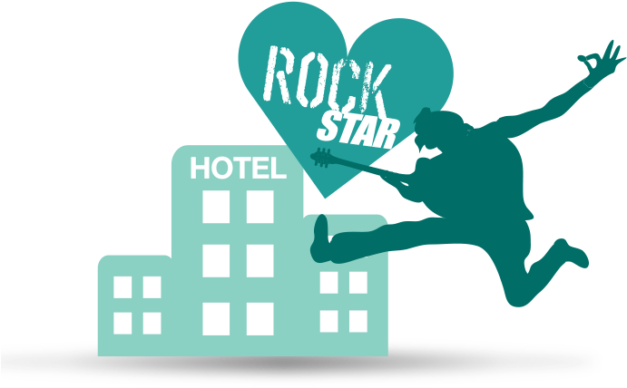 Rockstar Leaping Over Hotel Illustration PNG image
