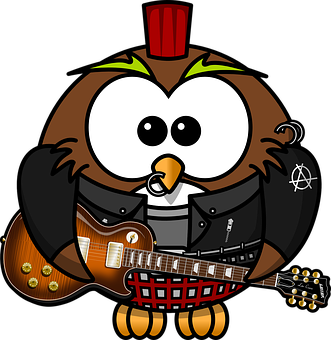 Rockstar Owl Cartoon Character PNG image