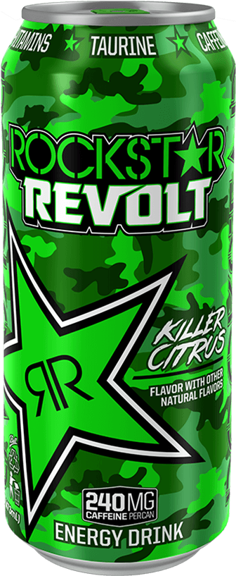 Rockstar Revolt Killer Citrus Energy Drink Can PNG image