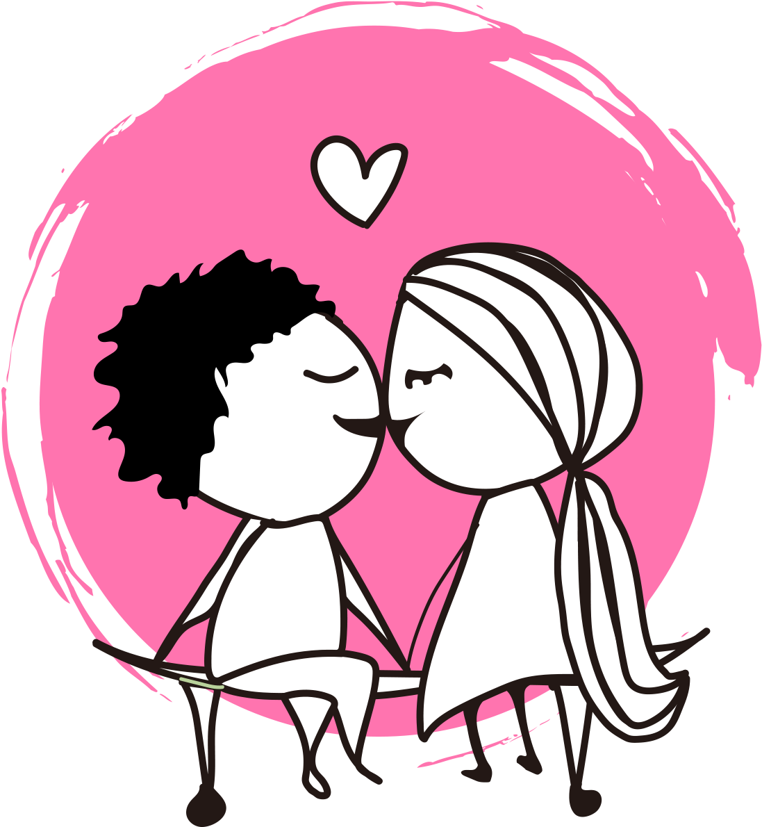 Romantic Cartoon Couple Love Heart Background PNG image