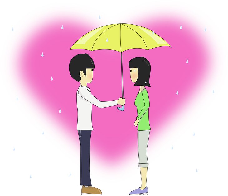 Romantic Couple Sharing Umbrella PNG image