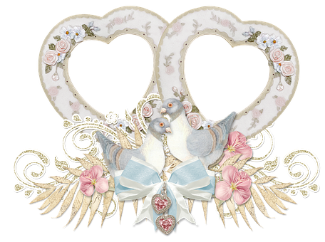 Romantic Dove Heart Frame PNG image