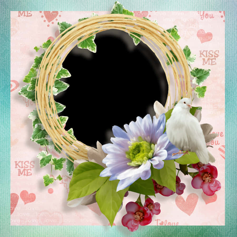 Romantic Floral Framewith Dove PNG image