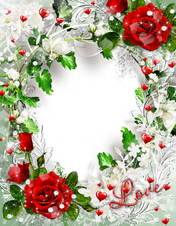 Romantic Floral Love Frame PNG image